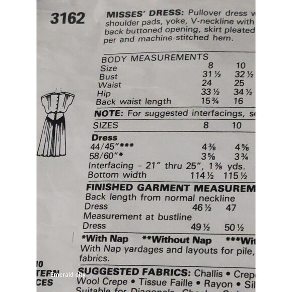 Vtg McCall’s Pattern #3162 Miss 8  Pull-over Dress 1987 Shoulder Pads Cut - Picture 5 of 6